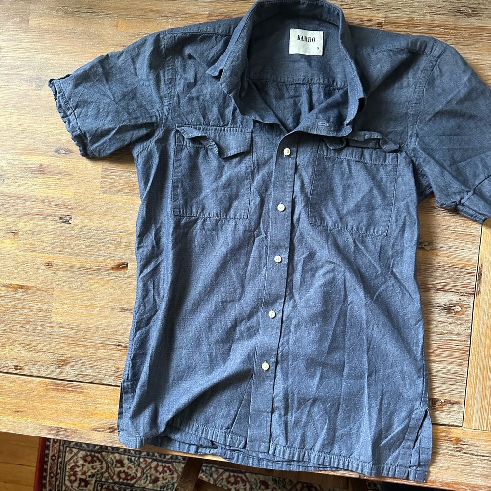 Kardo Blue Casual Button Down Shirt with Classic Collar